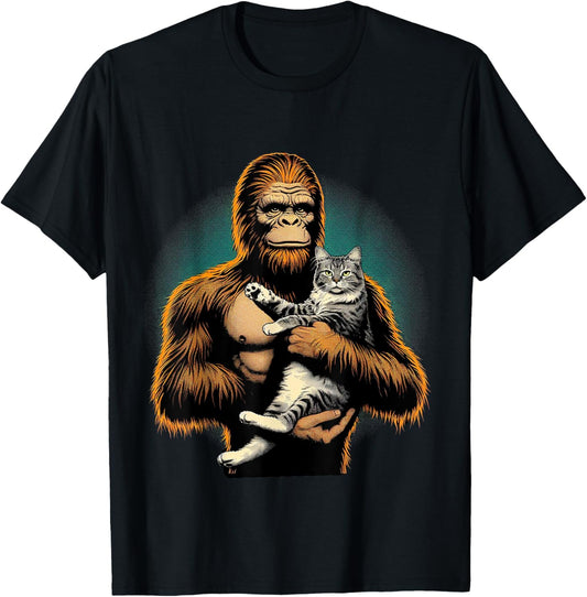 Funny Cat and Bigfoot T-Shirt