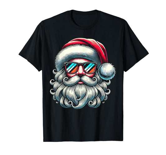 Santa Face Retro Sunglasses Christmas Xmas T-Shirt