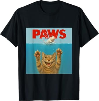 PAWS Excited Cat Underwater Reaching a Splashing White Mouse T-Shirt