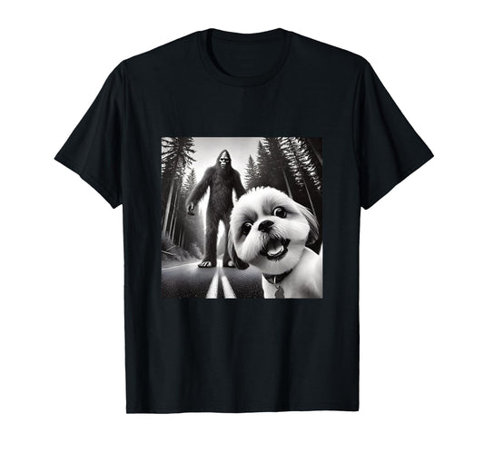 Shih tzu and Bigfoot Adventure in Forest T-Shirt