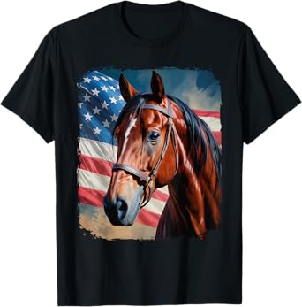Horse 4th Of July Patriotic Horse American Flag T-Shirt