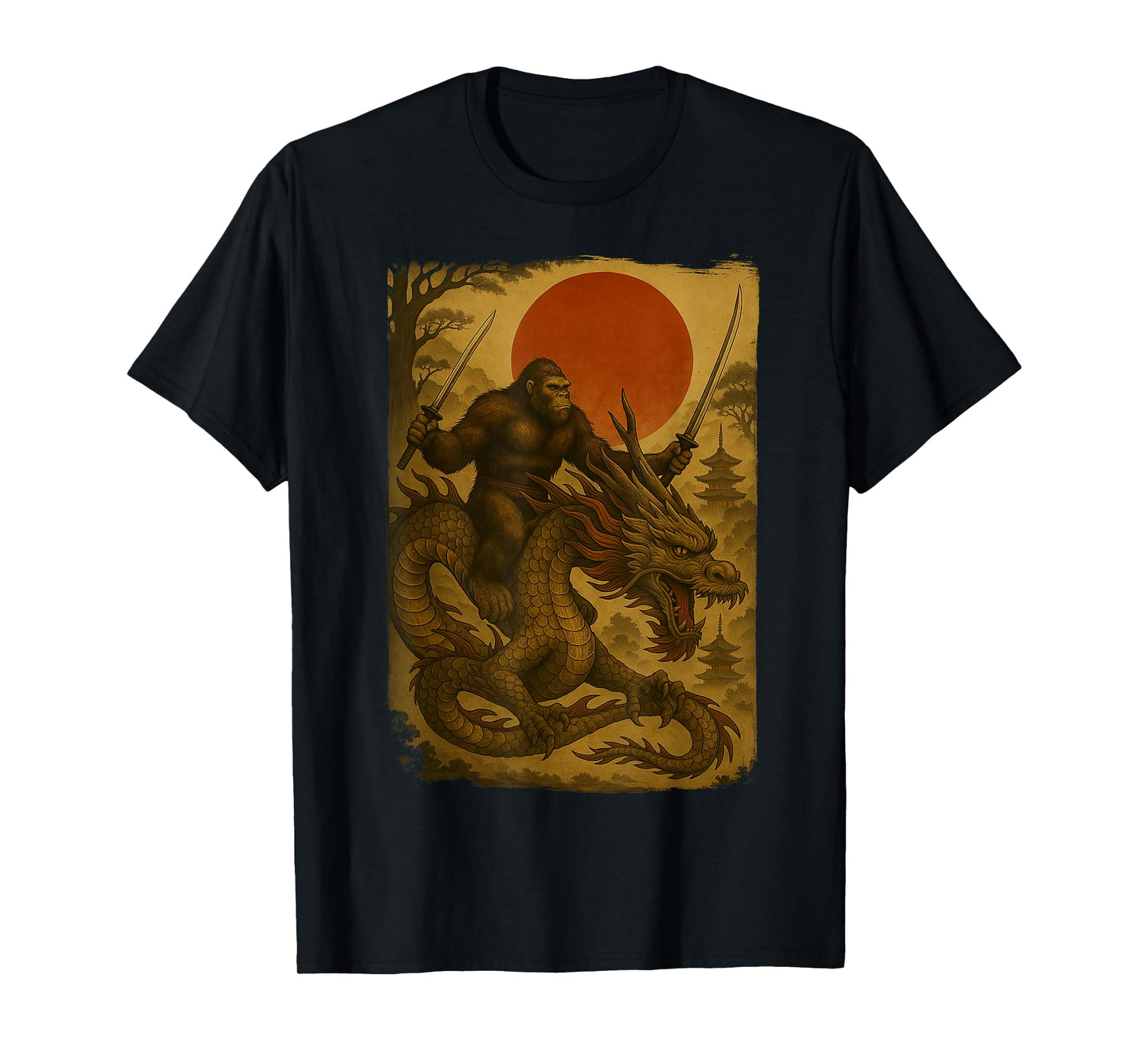 Bigfoot Ninja Riding Dragon Japanese Samurai Ukiyo-e Bigfoot T-Shirt