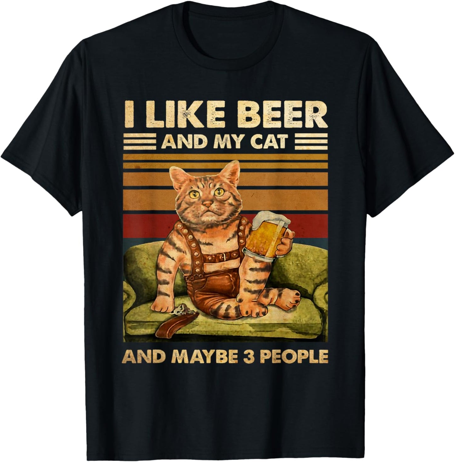 I Like Beer And My Cat And Maybe 3 People Funny Cats Lover T-Shirt