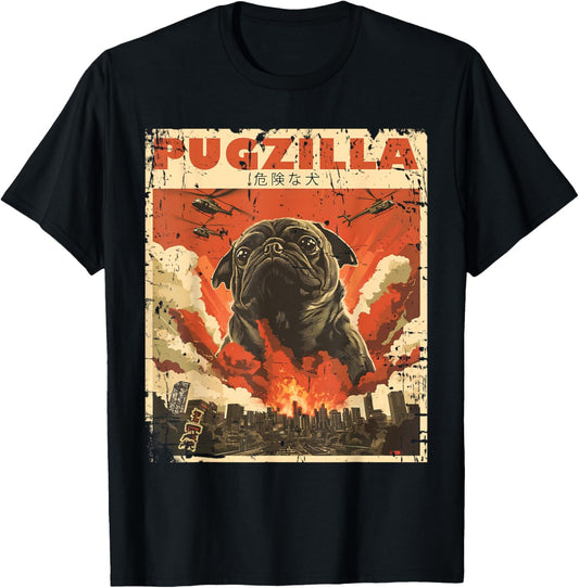 Pugzilla Tee Design for Pug Owner Retro Vintage Apparel Pugs T-Shirt