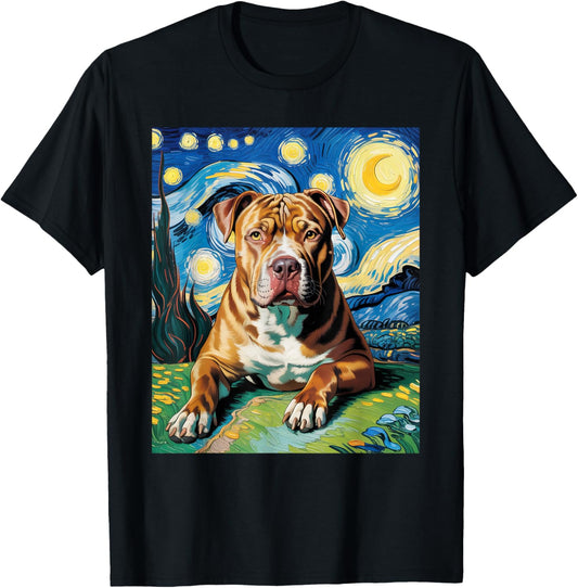 Pitbull Dog Pit Bull Pittie - Van Gogh Style - Starry Night T-Shirt