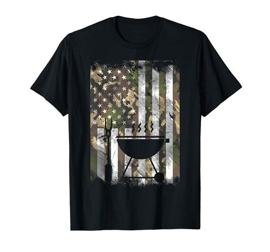 Camo US Flag Bbq Grill Vintage Grilling Smoking Patriotic T-Shirt