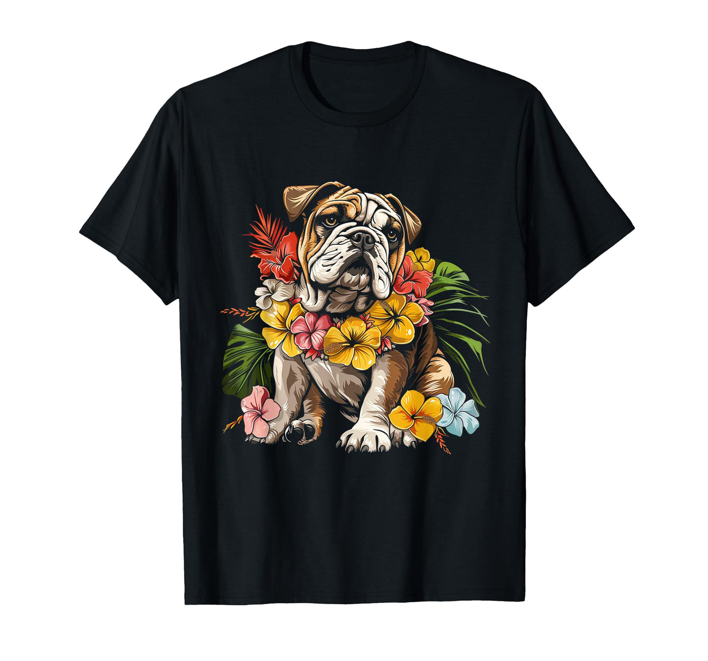 Bulldog Hawaiian Flowers Hibiscus Hula Hawaii Dog T-Shirt for Men Women Kids