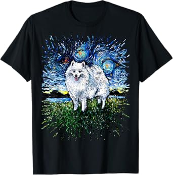American Eskimo Japanese Spitz Starry Night Dog Art by Aja Men Women Girls Kids T-Shirt