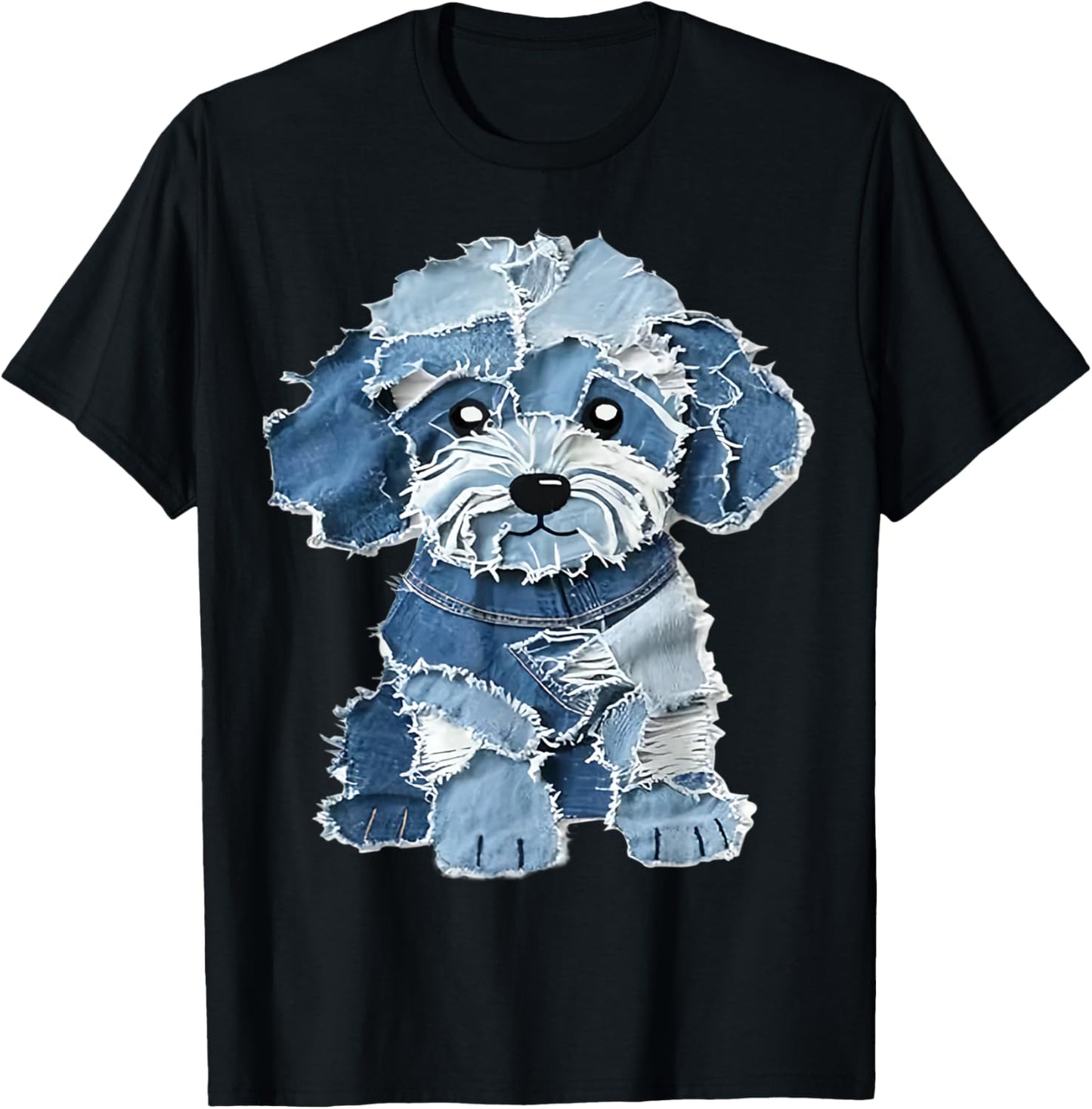 retro funny denim patch animal dog print T-Shirt