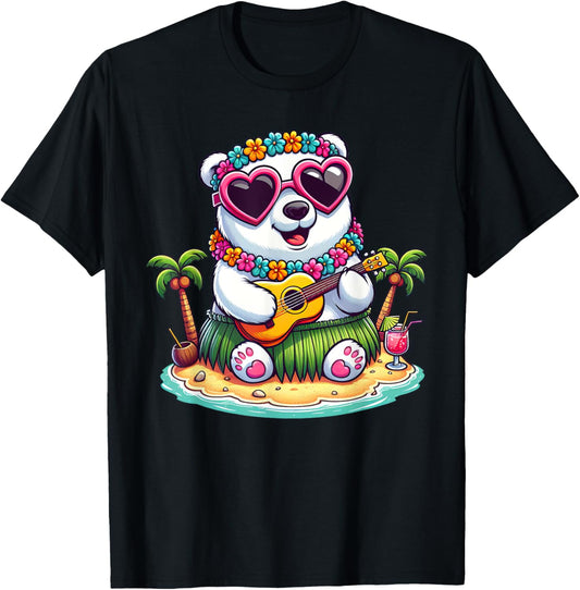 Polar Bear Hawaiian Costume Kids Summer Vacation Polar Bear T-Shirt