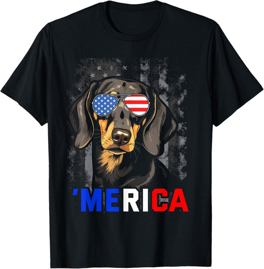 Dachshund Wiener American USA Flag 4th Of July Fourth Dog T-Shirt