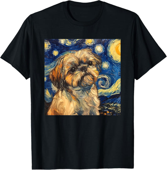 Shih Tzu Dog Van Gogh Starry Night T-Shirt