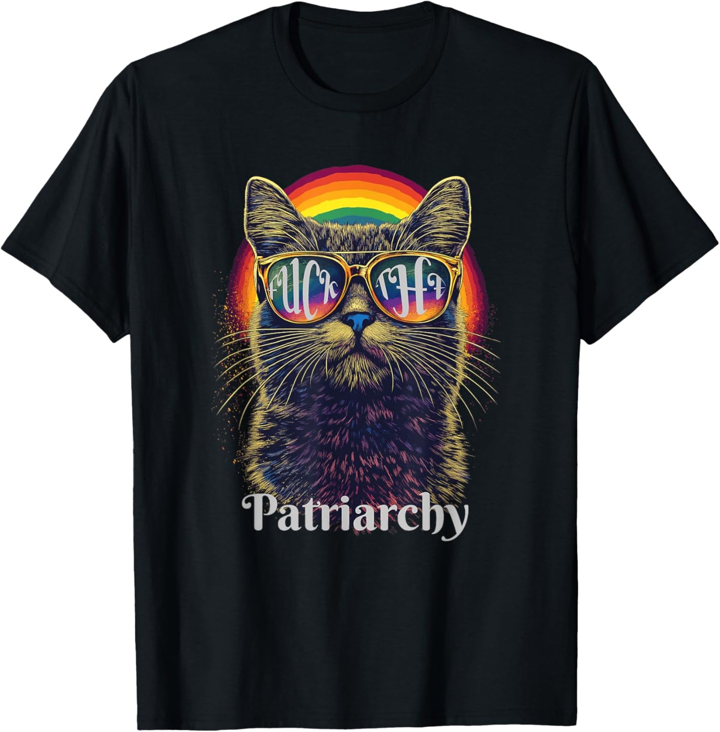 Retro Rainbow Cat Fuck The Patriarchy Vintage Feminist T-Shirt