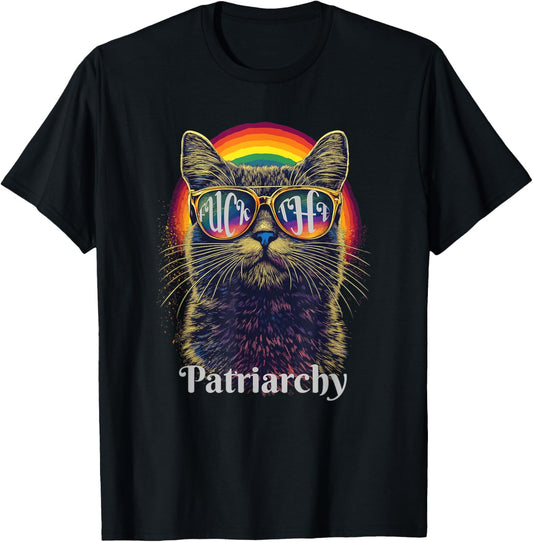 Retro Rainbow Cat Fuck The Patriarchy Vintage Feminist T-Shirt