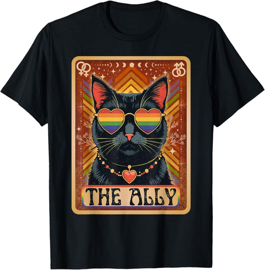 Funny Ally Cat Tarot Card Pride Sunglasses Gay Pride LGBTQ T-Shirt