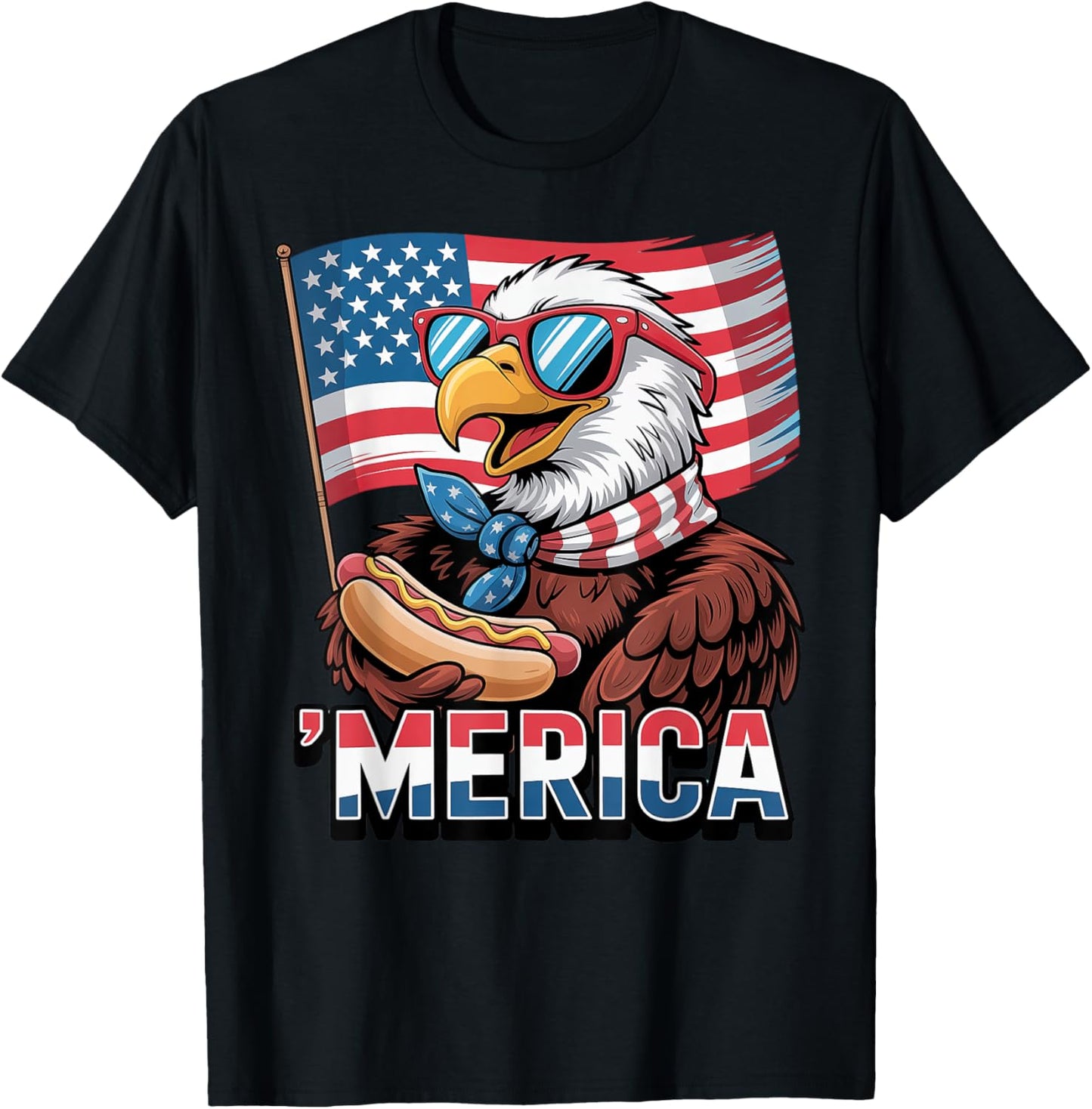 Merica Eagle Hotdog Usa Flag 4th of July T-shirt