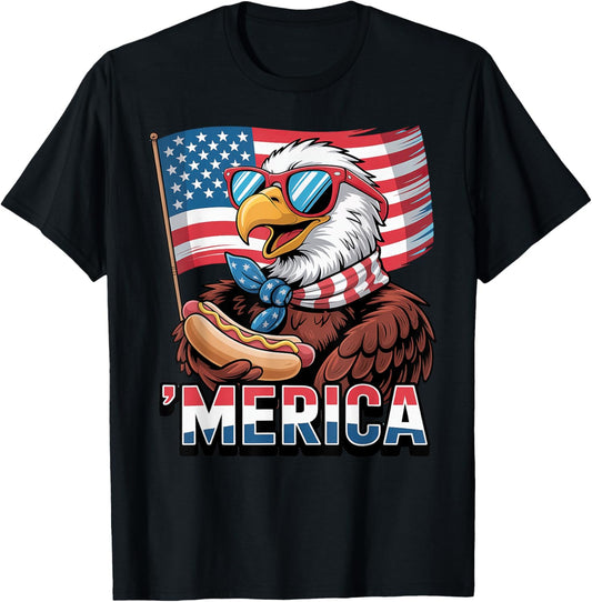 Merica Eagle Hotdog Usa Flag 4th of July T-shirt