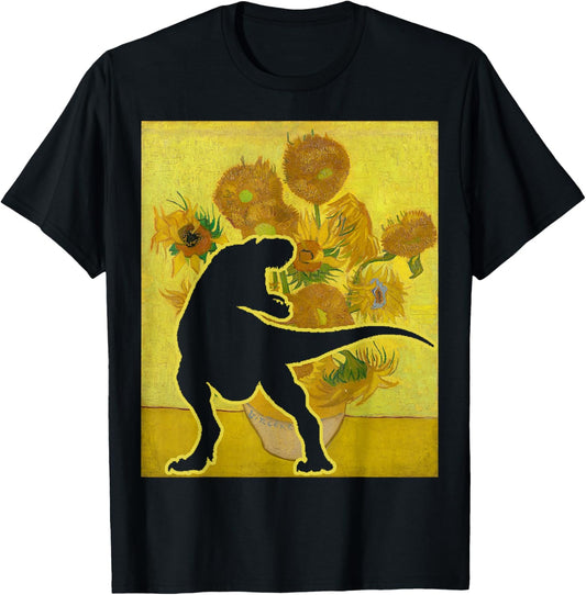 Dinosaur Sunflowers T Rex Van Gogh Funny Paleontologist T-Shirt