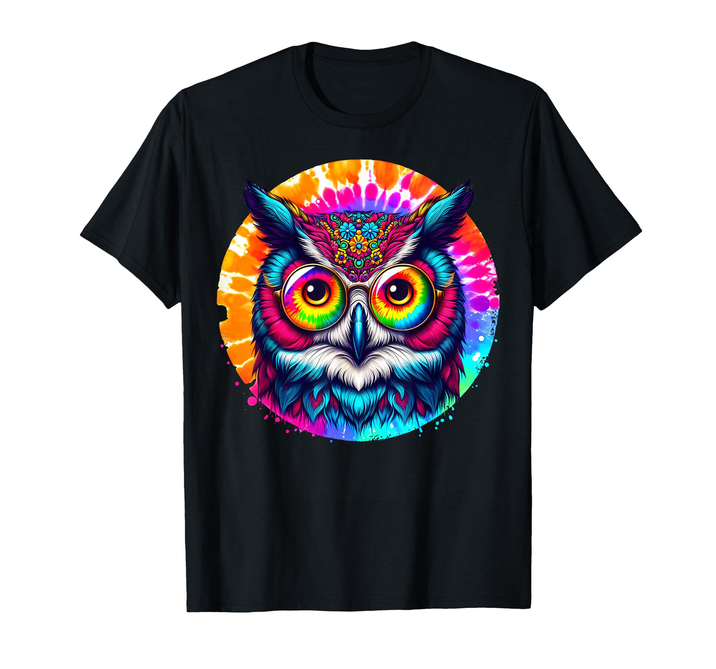 Cool Tie Dye Owl Sunglasses Bird Graphic Illustration Art T-Shirt