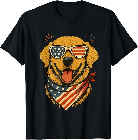 USA flag 4th Of July Patriotic American Dog Golden Retriever T-Shirt