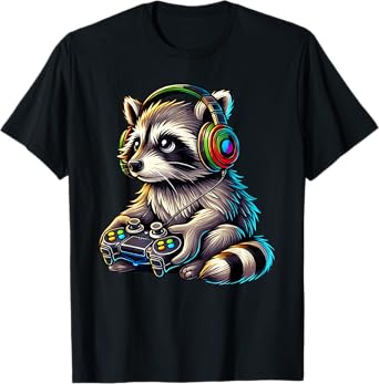 Gaming Raccoon Video Games Raccoon Lovers Gamers Boys Men T-Shirt