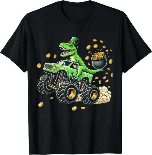 Boys Monster Truck T-rex St Patricks Day Dinosaur Kids Cute T-Shirt