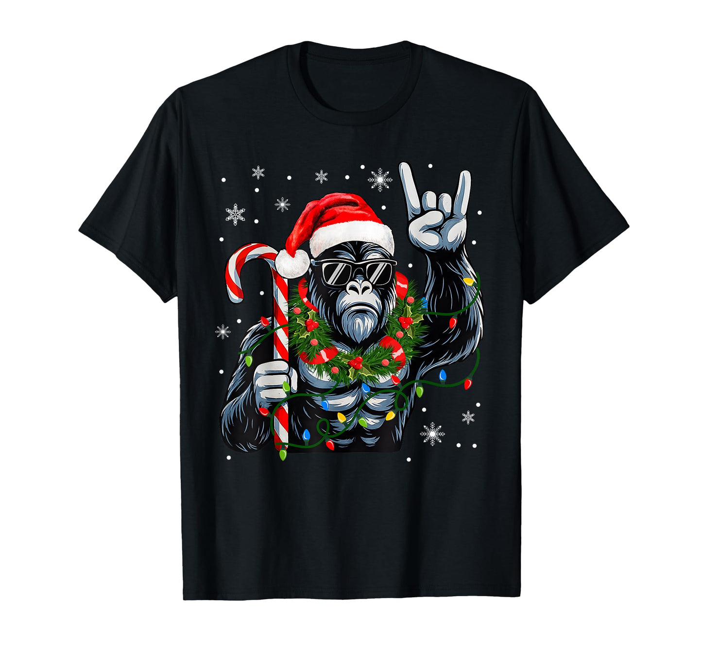 Funny Bigfoot Rock On Pajamas Pjs Christmas Xmas Men Boy T-Shirt