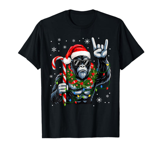 Funny Bigfoot Rock On Pajamas Pjs Christmas Xmas Men Boy T-Shirt