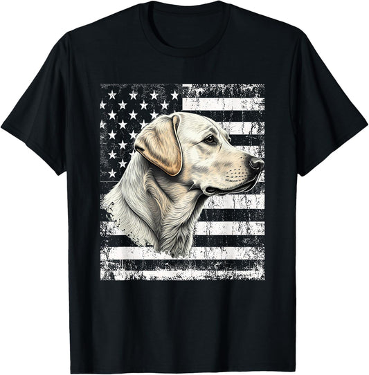 Patriotic Usa Flag Yellow Labrador Distressed Retro Design T-shirt