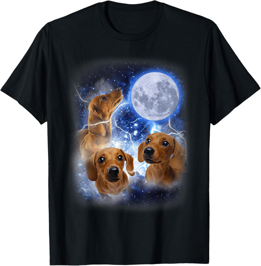 Three Dachshund Moon - Wiener Dog Humorous Doggo Meme Parody T-Shirt