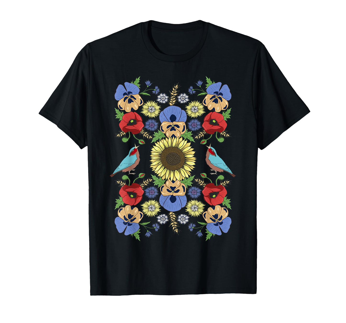 Ukraine Birds Sunflower Tee Cute Floral Ukrainian Vyshyvanka T-Shirt
