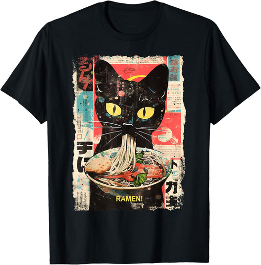 Ramen Noodles Cat Japan Y2K Kawaii Retro Cats Manga Anime T-Shirt