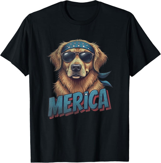 Vintage Golden Retriever 4th of July Merica T-Shirt