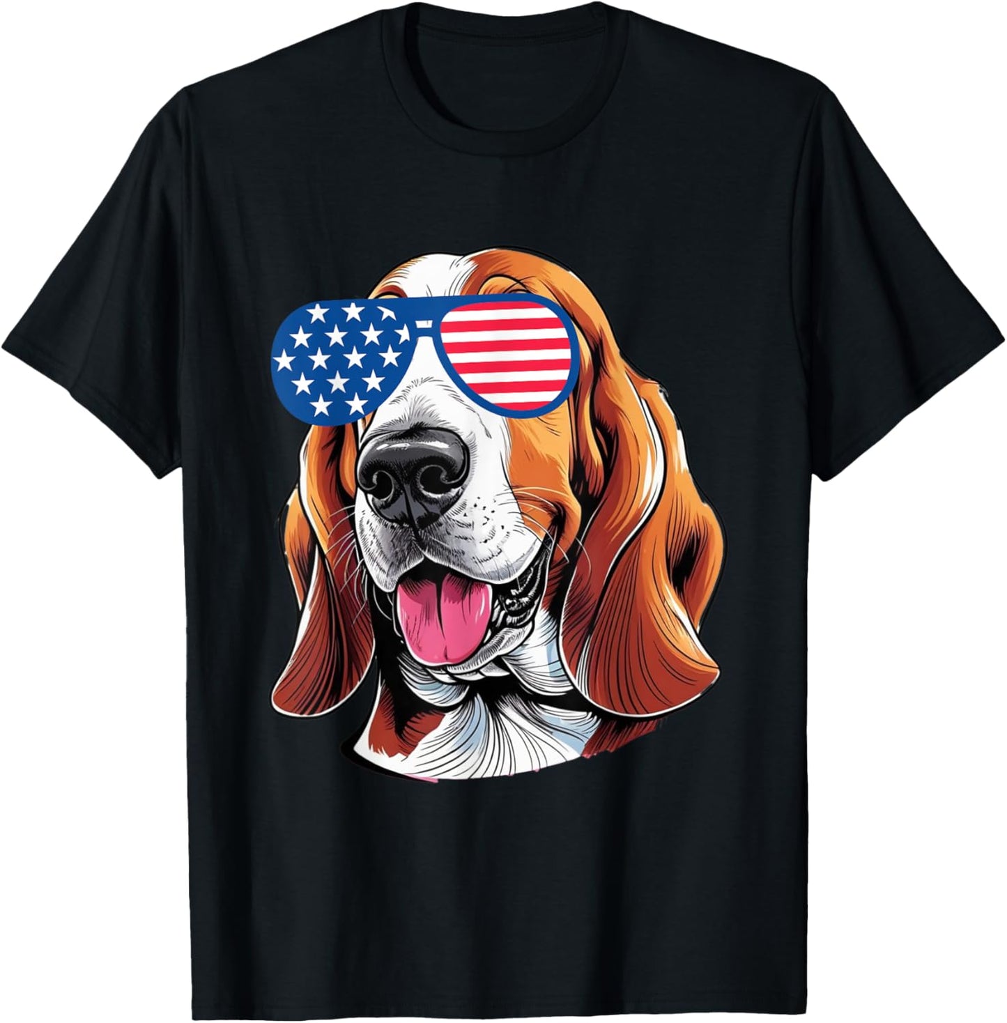 Basset Hound Dog American USA Flag Patriotic 4th July Puppy T-Shirt