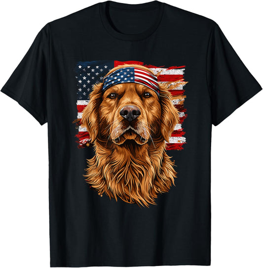 Golden Retriever Patriotic 4th Of July USA American Flag T-Shirt