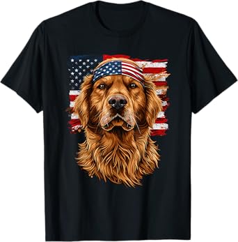 Golden Retriever Patriotic 4th Of July USA American Flag T-Shirt for Women Men