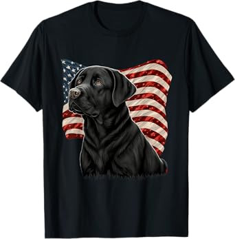 Black Labrador With American Flag Patriotic USA T-Shirt