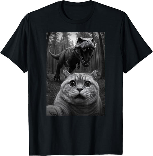 Funny Cat Trex Dinosaur Selfie Animal Lover Mom Dad Kids T-Shirt