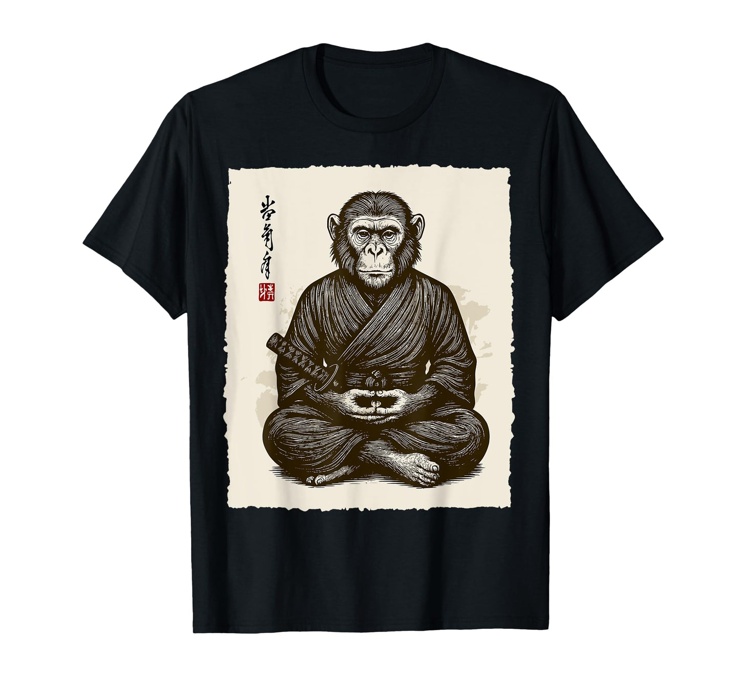 Samurai Warrior Monkey Japanese Katana Bushido Animal Art T-Shirt