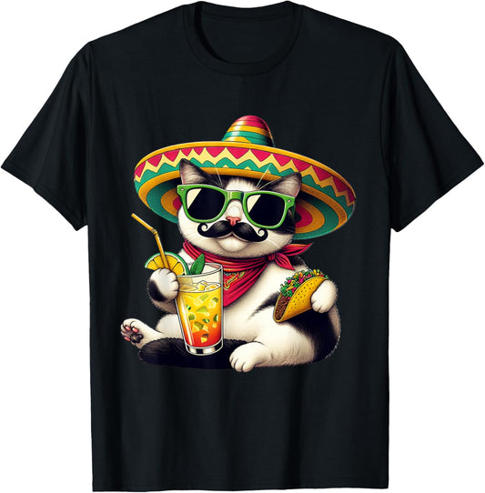 Funny Cinco De Mayo Cat Lovers Tacos Fiesta Humor Funny Meow T-Shirt