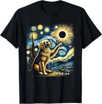 Vintage Golden Retrievers Dogs Solar Eclipse Lovely Animals T-Shirt