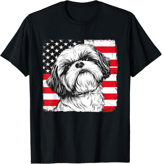 Shih Tzu Dog USA Patriotic TShirt 4th of July Mens Boys Kids T-Shirt