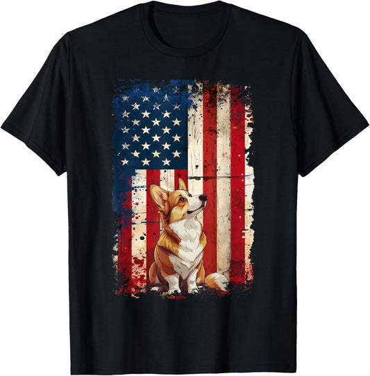 Corgi American Flag USA Patriotic 4th of July T-Shirt