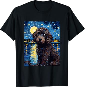 Portuguese Water Dog Starry Night Van Gogh T-Shirt