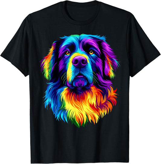 Colorful Newfoundland Dog Face Cute Newfie Lover Black T-Shirt