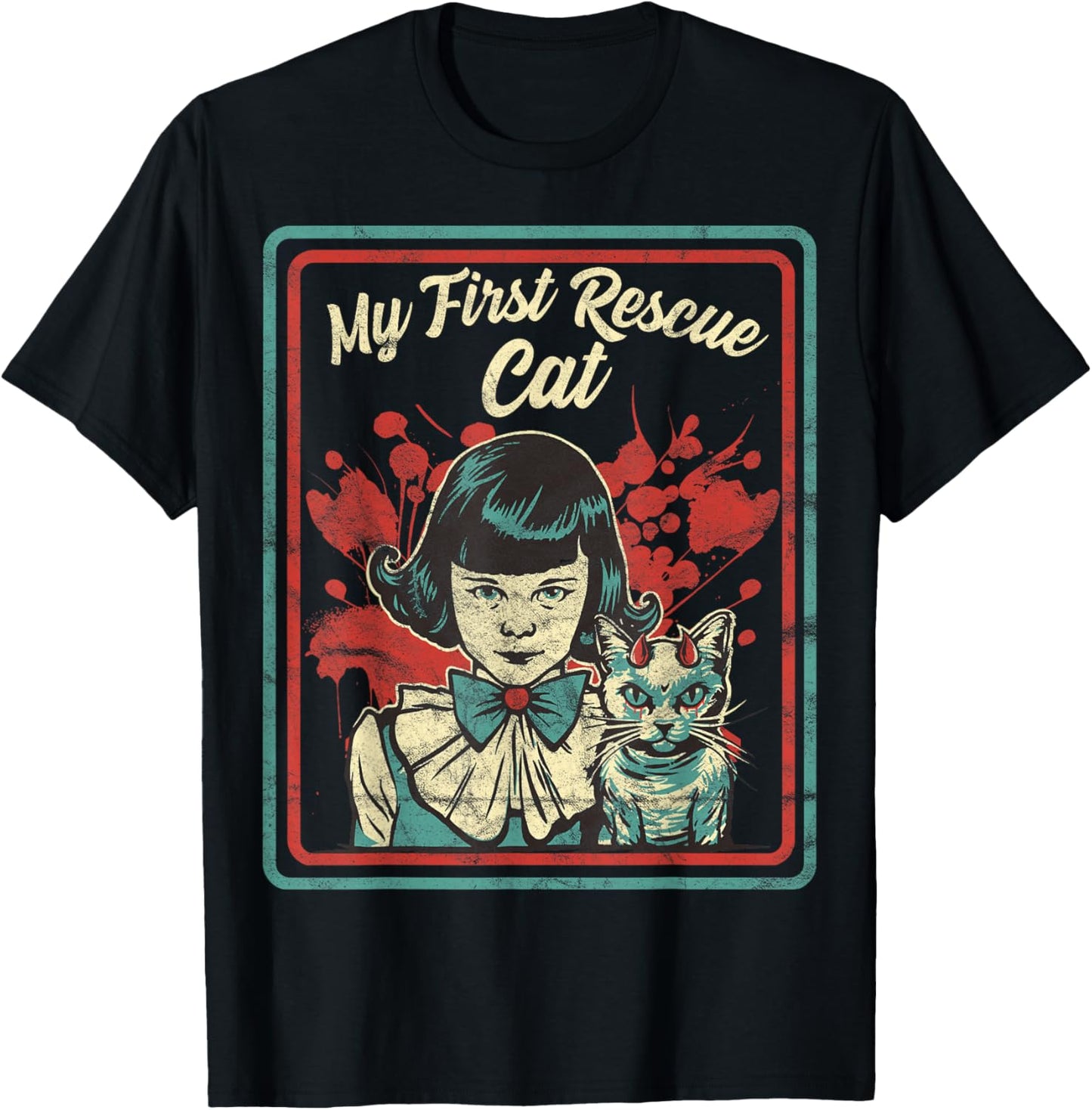 Vintage Child Game Horror, Dark Humor, My First Rescue Cat T-Shirt
