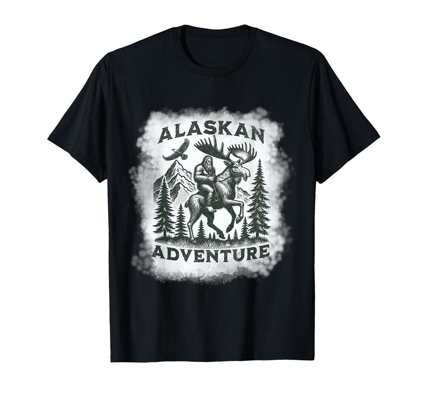 Alaskan Adventure Bigfoot Riding Moose Funny Outdoor Alaska T-Shirt