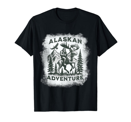 Alaskan Adventure Bigfoot Riding Moose Funny Outdoor Alaska T-Shirt