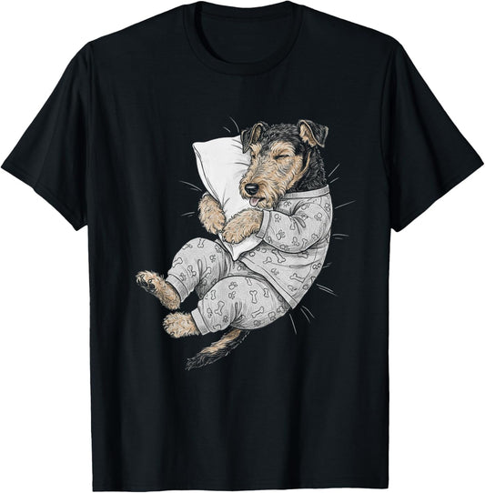 Funny Sleepy Airedale Terrier Pajama Men Women Kids T-Shirt