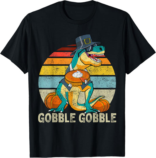 Gobble Gobble Thanksgiving Boys Dinosaur T Rex Kids Toddler T-Shirt